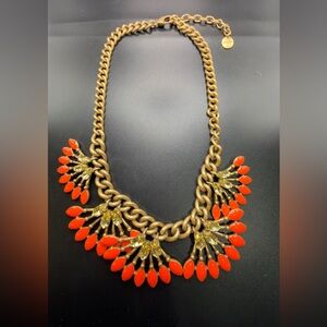 Stella & Dot Coral Cay necklace orange enamel and yellow rhinestone accents